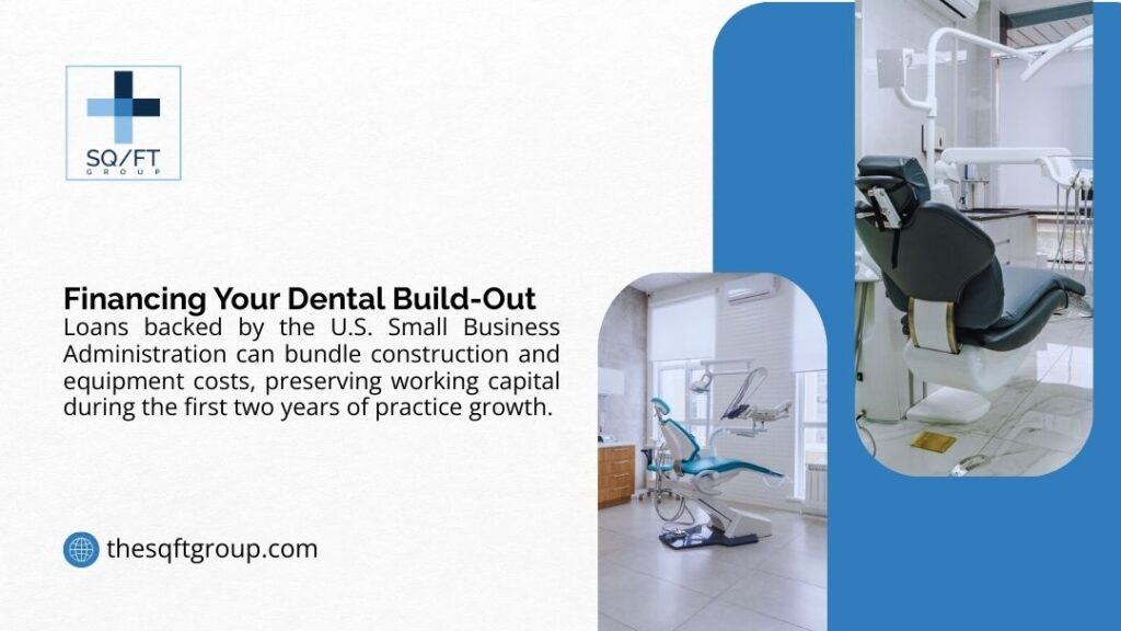 Dental Office Build-Out Cost per Square Foot - Modern dental operatory with treatment chair and equipment, illustrating SBA loan financing options for dental build-out and practice growth
